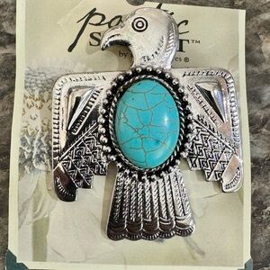 Bead Treasures Poetic Spirit Silver Tone Faux Turquoise Center Thunderbird Pin